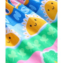 Babyhug Cotton Knit Singlet Sleeves Frock with Bow Applique & Tropical Theme Print - Yellow