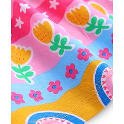 Babyhug Cotton Knit Singlet Sleeves Frock with Bow Applique & Tropical Theme Print - Yellow