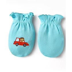 Babyhug 100% Cotton Interlock Knit Mittens With Stripes & Animal Print Pack Of 3 - Blue yellow & Light Blue