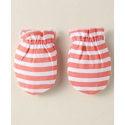 Babyhug 100% Cotton Interlock Knit Mittens With Stripes & Animal Print Pack Of 3 - Yellow Light Blue & Light Green