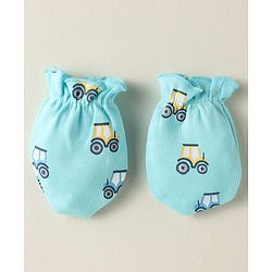 Babyhug 100% Cotton Interlock Knit Mittens With Stripes & Animal Print Pack Of 3 - Yellow Light Blue & Light Green