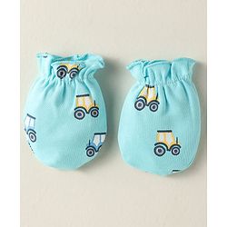 Babyhug 100% Cotton Interlock Knit Mittens With Stripes & Animal Print Pack Of 3 - Yellow Light Blue & Light Green