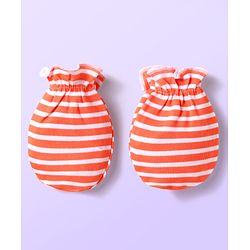 Babyhug 100% Cotton Interlock Knit Mittens With Fish & Stripes Print Pack Of 3 - Yellow Orange & Light Blue