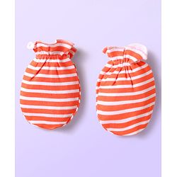 Babyhug 100% Cotton Interlock Knit Mittens With Fish & Stripes Print Pack Of 3 - Yellow Orange & Light Blue