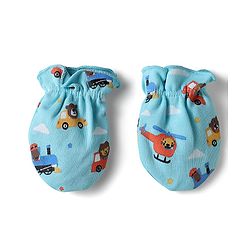 Babyhug 100% Cotton Mittens With Vehicles Text Print & Stripes Pack of 3 - Light Blue Red & Yellow