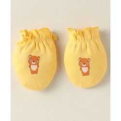 Babyhug 100% Cotton Interlock Knit Mittens With Stripes & Star Print Pack Of 3 - Navy Blue & Yellow