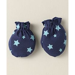 Babyhug 100% Cotton Interlock Knit Mittens With Stripes & Star Print Pack Of 3 - Navy Blue & Yellow
