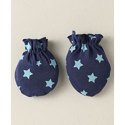 Babyhug 100% Cotton Interlock Knit Mittens With Stripes & Star Print Pack Of 3 - Navy Blue & Yellow