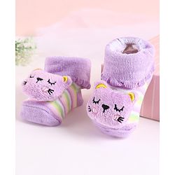 Cute Walk by Babyhug Sock Shoes with Bear Applique - Lilac