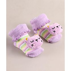 Cute Walk by Babyhug Sock Shoes with Bear Applique - Lilac