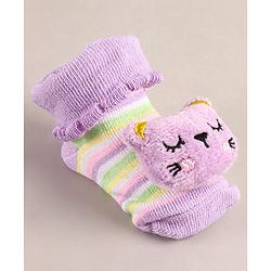 Cute Walk by Babyhug Sock Shoes with Bear Applique - Lilac