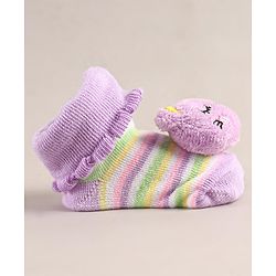 Cute Walk by Babyhug Sock Shoes with Bear Applique - Lilac