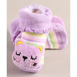 Cute Walk by Babyhug Sock Shoes with Bear Applique - Lilac