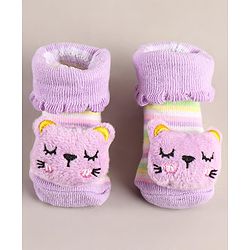 Cute Walk by Babyhug Sock Shoes with Bear Applique - Lilac