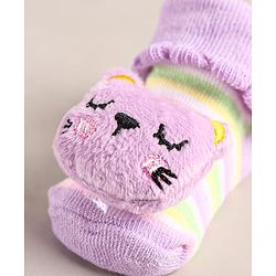 Cute Walk by Babyhug Sock Shoes with Bear Applique - Lilac