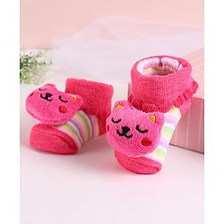 Cute Walk by Babyhug Sock Shoes with Bear Applique - Dark Pink