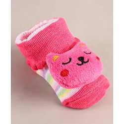 Cute Walk by Babyhug Sock Shoes with Bear Applique - Dark Pink