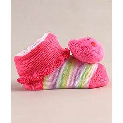 Cute Walk by Babyhug Sock Shoes with Bear Applique - Dark Pink