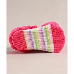 Cute Walk by Babyhug Sock Shoes with Bear Applique - Dark Pink