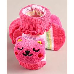 Cute Walk by Babyhug Sock Shoes with Bear Applique - Dark Pink