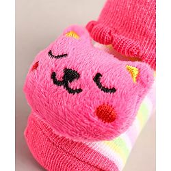 Cute Walk by Babyhug Sock Shoes with Bear Applique - Dark Pink