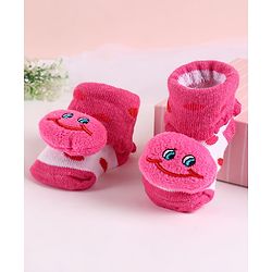 Cute Walk by Babyhug Sock Shoes with Smiley Applique - Dark Pink