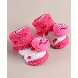 Cute Walk by Babyhug Sock Shoes with Smiley Applique - Dark Pink