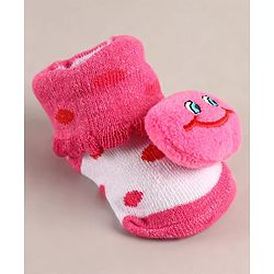 Cute Walk by Babyhug Sock Shoes with Smiley Applique - Dark Pink