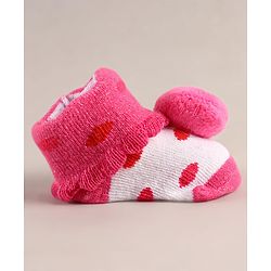 Cute Walk by Babyhug Sock Shoes with Smiley Applique - Dark Pink