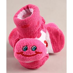 Cute Walk by Babyhug Sock Shoes with Smiley Applique - Dark Pink