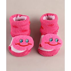 Cute Walk by Babyhug Sock Shoes with Smiley Applique - Dark Pink