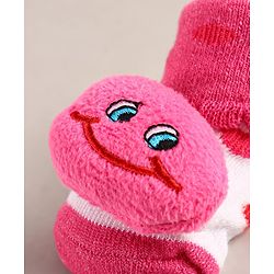 Cute Walk by Babyhug Sock Shoes with Smiley Applique - Dark Pink
