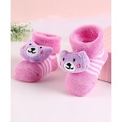Cute Walk by Babyhug Sock Shoes with Bear Applique - Pink