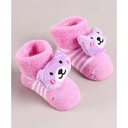 Cute Walk by Babyhug Sock Shoes with Bear Applique - Pink