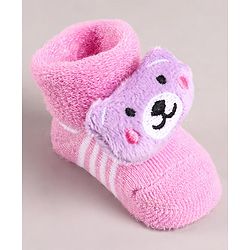 Cute Walk by Babyhug Sock Shoes with Bear Applique - Pink