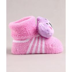 Cute Walk by Babyhug Sock Shoes with Bear Applique - Pink