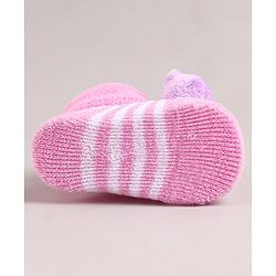 Cute Walk by Babyhug Sock Shoes with Bear Applique - Pink