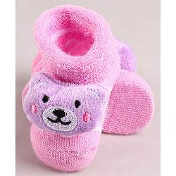 Cute Walk by Babyhug Sock Shoes with Bear Applique - Pink