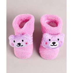 Cute Walk by Babyhug Sock Shoes with Bear Applique - Pink