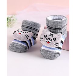 Cute Walk by Babyhug Sock Shoes with Bear Applique - Grey
