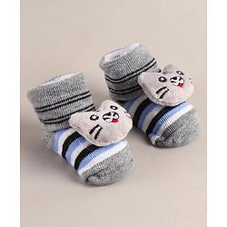 Cute Walk by Babyhug Sock Shoes with Bear Applique - Grey