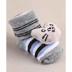 Cute Walk by Babyhug Sock Shoes with Bear Applique - Grey