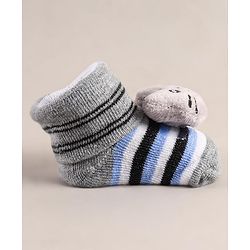 Cute Walk by Babyhug Sock Shoes with Bear Applique - Grey
