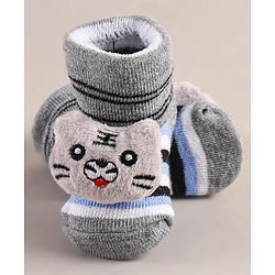 Cute Walk by Babyhug Sock Shoes with Bear Applique - Grey