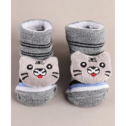 Cute Walk by Babyhug Sock Shoes with Bear Applique - Grey