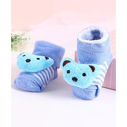 Cute Walk by Babyhug Sock Shoes with Bear Applique - Blue