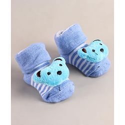 Cute Walk by Babyhug Sock Shoes with Bear Applique - Blue