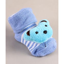 Cute Walk by Babyhug Sock Shoes with Bear Applique - Blue
