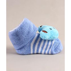 Cute Walk by Babyhug Sock Shoes with Bear Applique - Blue