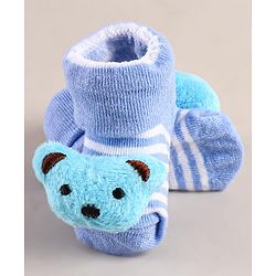Cute Walk by Babyhug Sock Shoes with Bear Applique - Blue